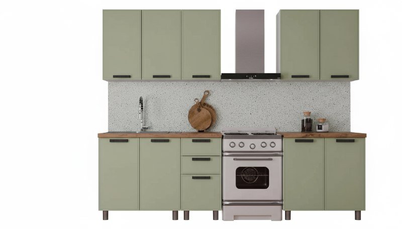 Кухня Аленушка 2 м Магнолия Фисташка/Фисташка,скоба черный,черный