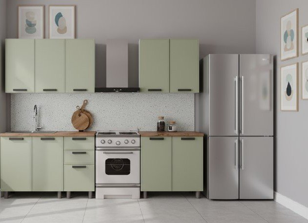 Кухня Аленушка 2 м Магнолия Фисташка/Фисташка,скоба черный,черный