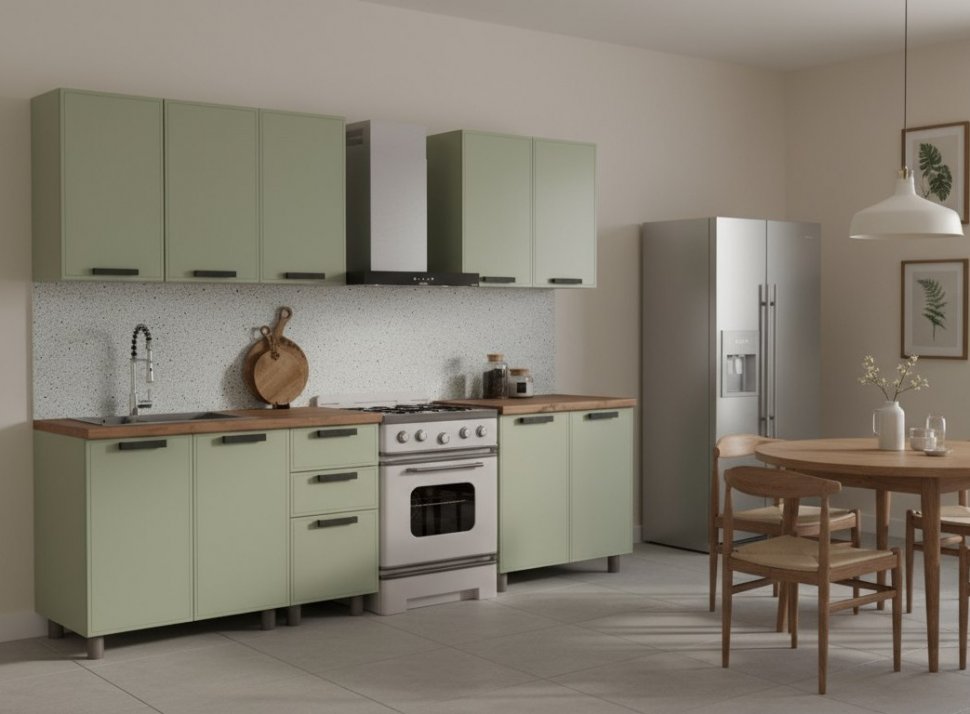 Кухня Аленушка 2 м Магнолия Фисташка/Фисташка,скоба черный,черный