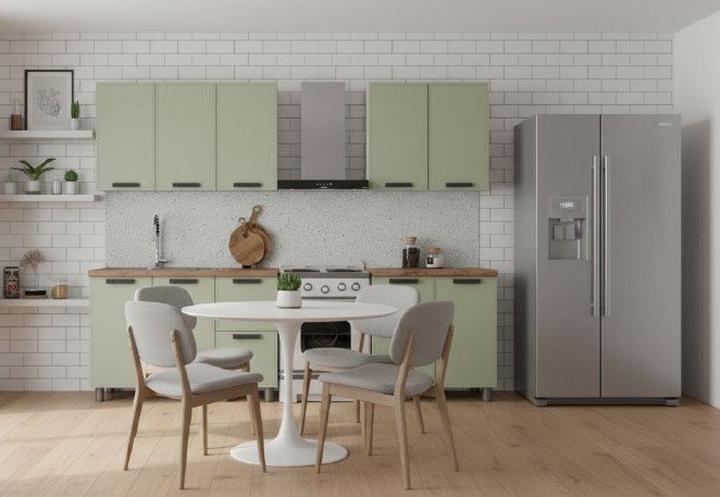 Кухня Аленушка 2 м Магнолия Фисташка/Фисташка,скоба черный,черный