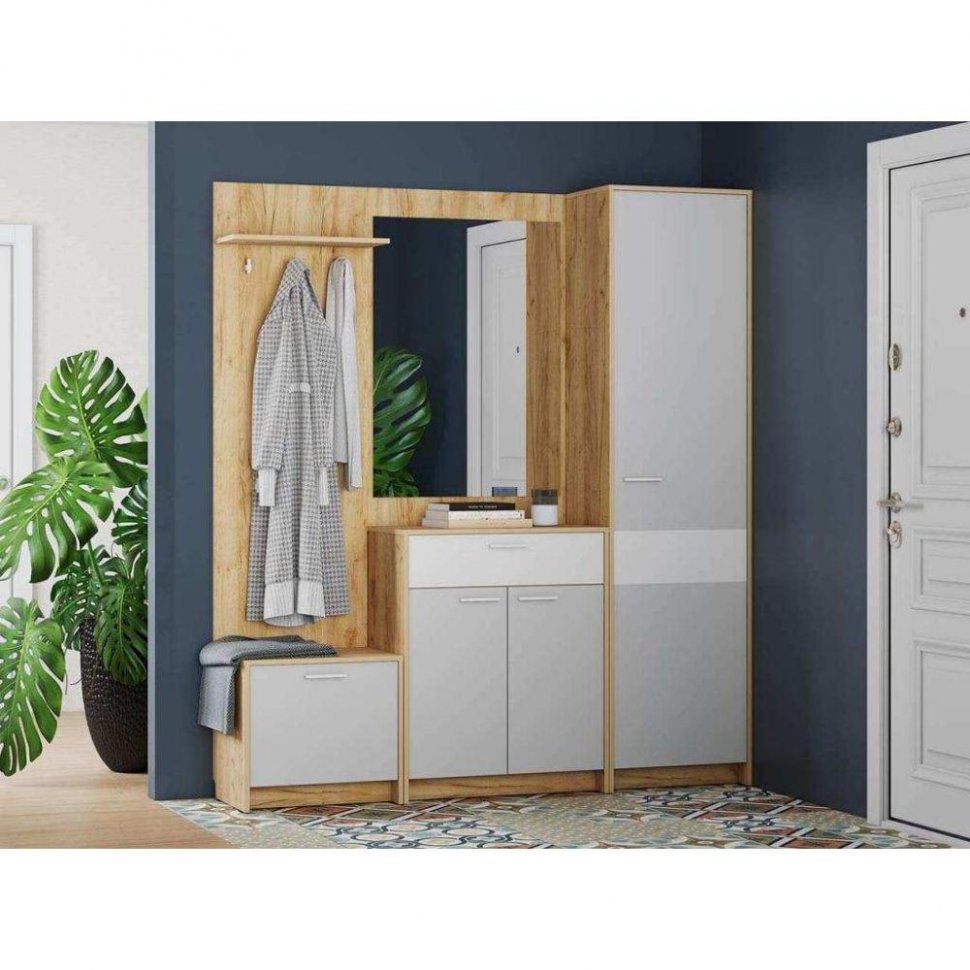 Прихожая Нортон 1 Дуб крафт золотой/белый/серый камень