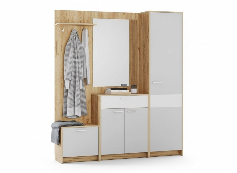 Прихожая Нортон 1 Дуб крафт золотой/белый/серый камень