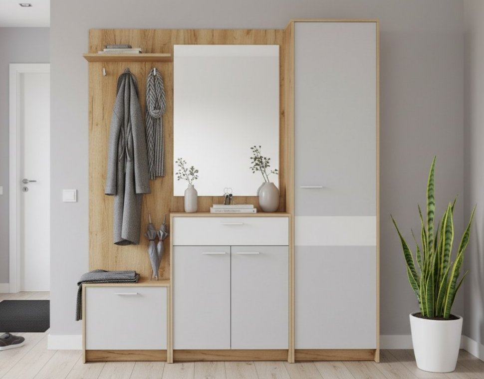 Прихожая Нортон 1 Дуб крафт золотой/белый/серый камень