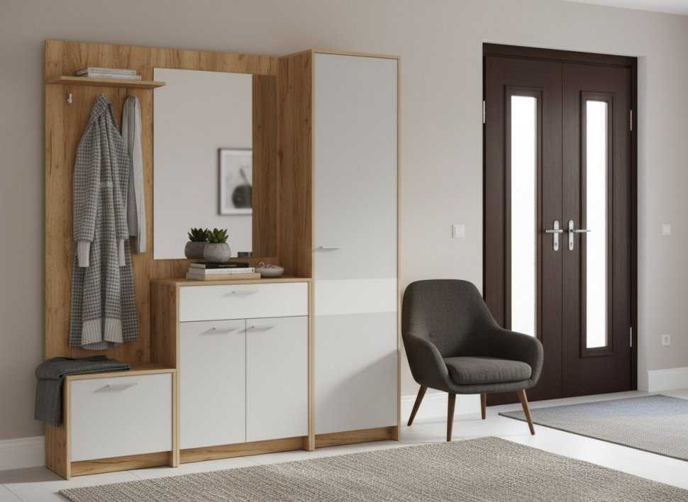 Прихожая Нортон 1 Дуб крафт золотой/белый/серый камень