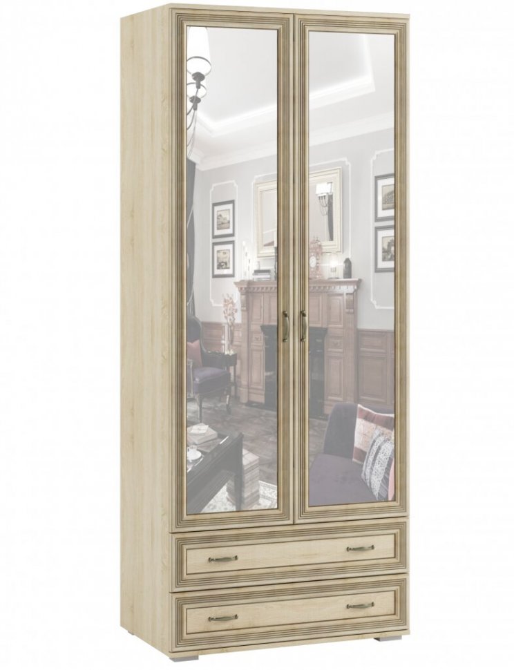Шкаф двухстворчатый с зеркалом ЛШ-23 Ливорно (Дуб сонома)