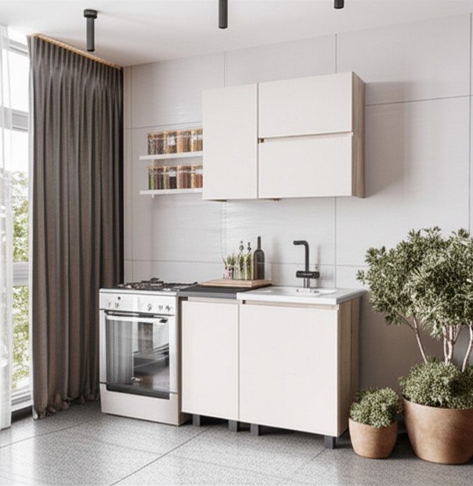 Шкаф навесной Берген Лайт 4в1 0,4м, Дуб смоки, Кашемир