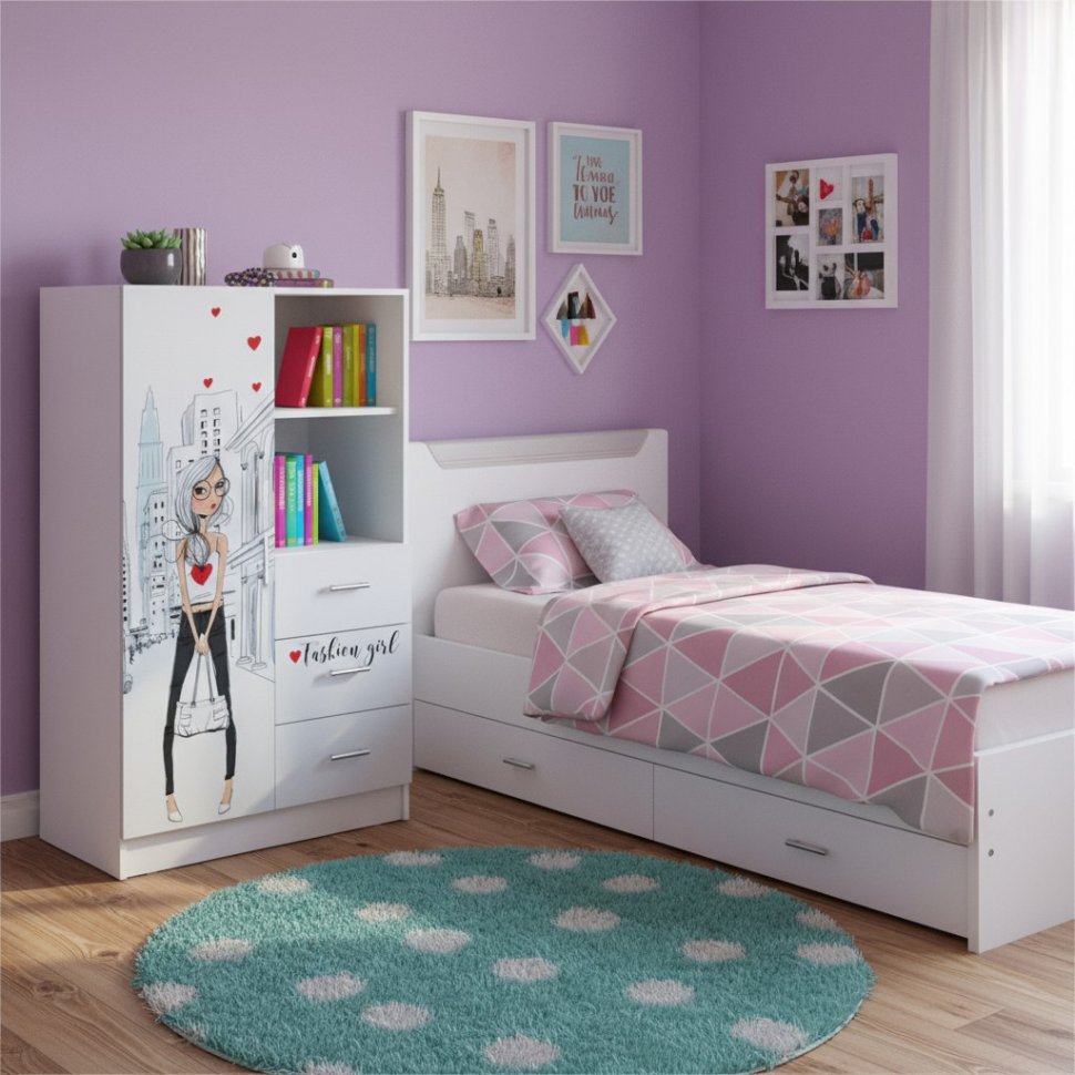 Шкаф комбинированный Вега Girl, Белый