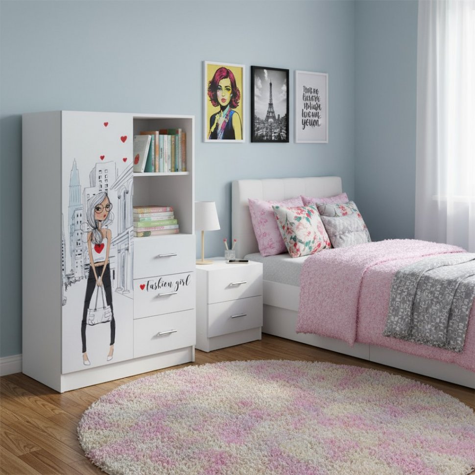 Шкаф комбинированный Вега Girl, Белый