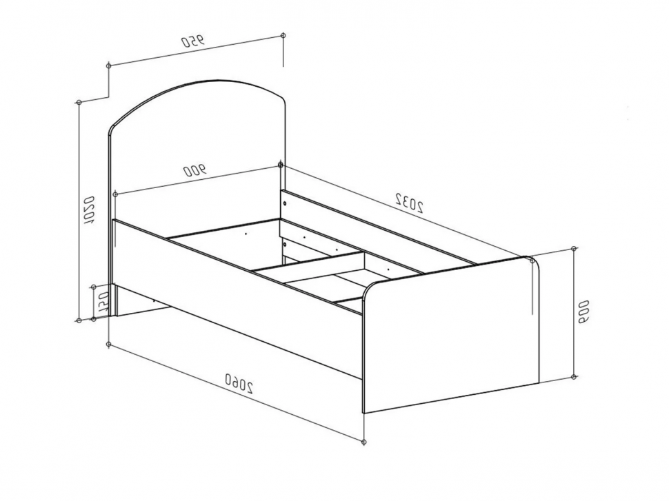 Бруно Кровать односпальная 900 Дуб Вотан / Серый графит