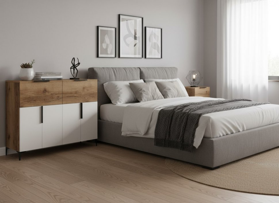 Харди комод высокий Дуб Делано Темный / Супермат Джелато