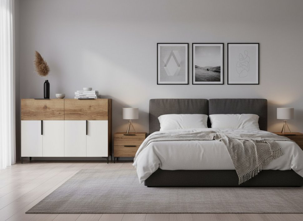 Харди комод высокий Дуб Делано Темный / Супермат Джелато