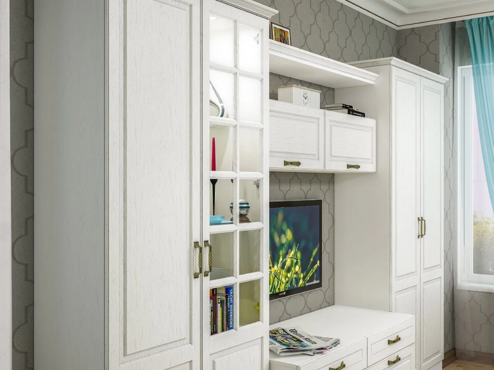 Ливерпуль Шкаф - пенал Белый/Ясень ваниль