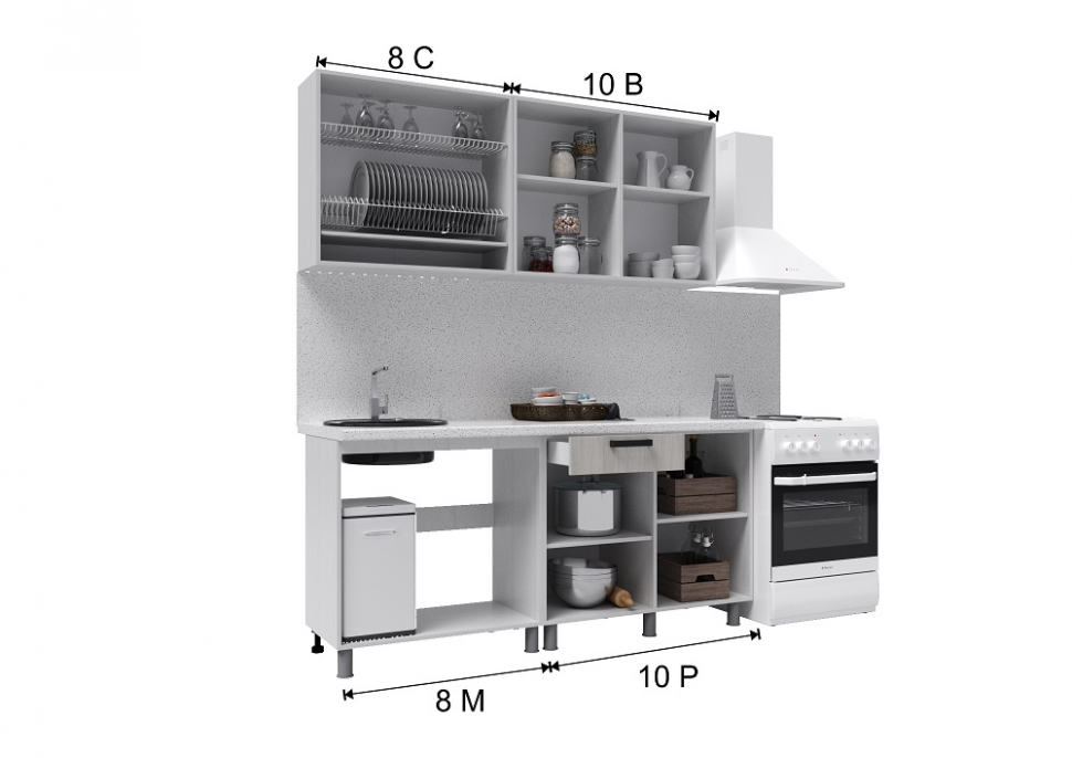 Кухня Осло 1,8 м, Карбон Фарфор