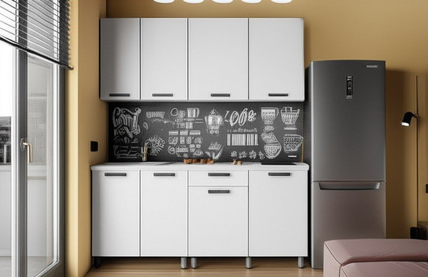 Кухня Осло 1,8 м, Карбон Фарфор