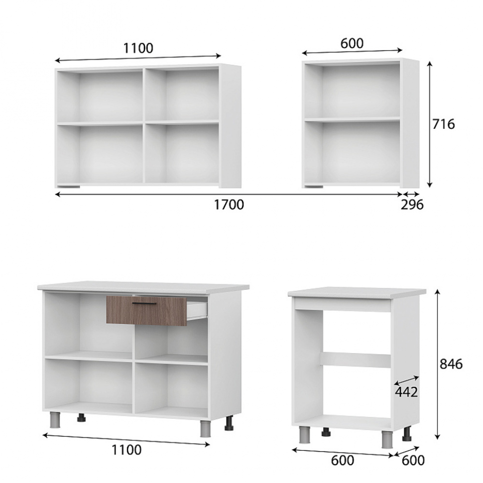 Кухня Розалия 1,7 м (без столешницы), Ясень Шимо светлый, Ясень Шимо темный