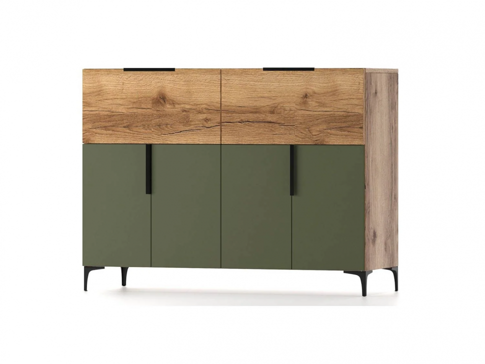 Харди комод высокий Дуб Делано Темный / Грин софт