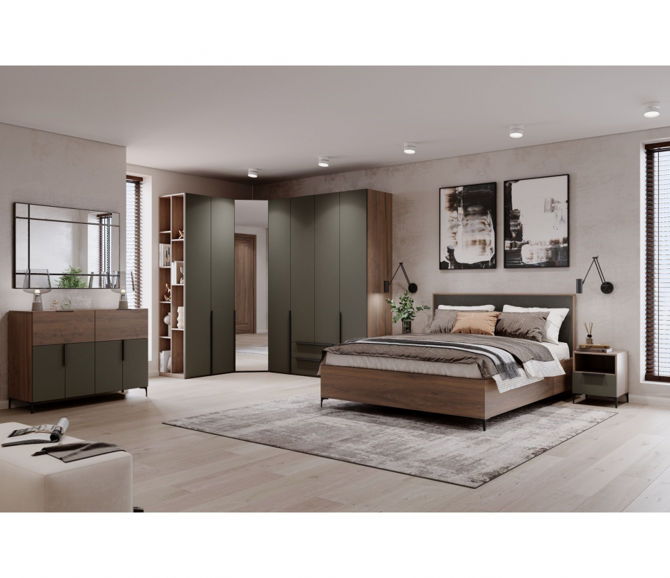 Харди комод высокий Дуб Делано Темный / Грин софт