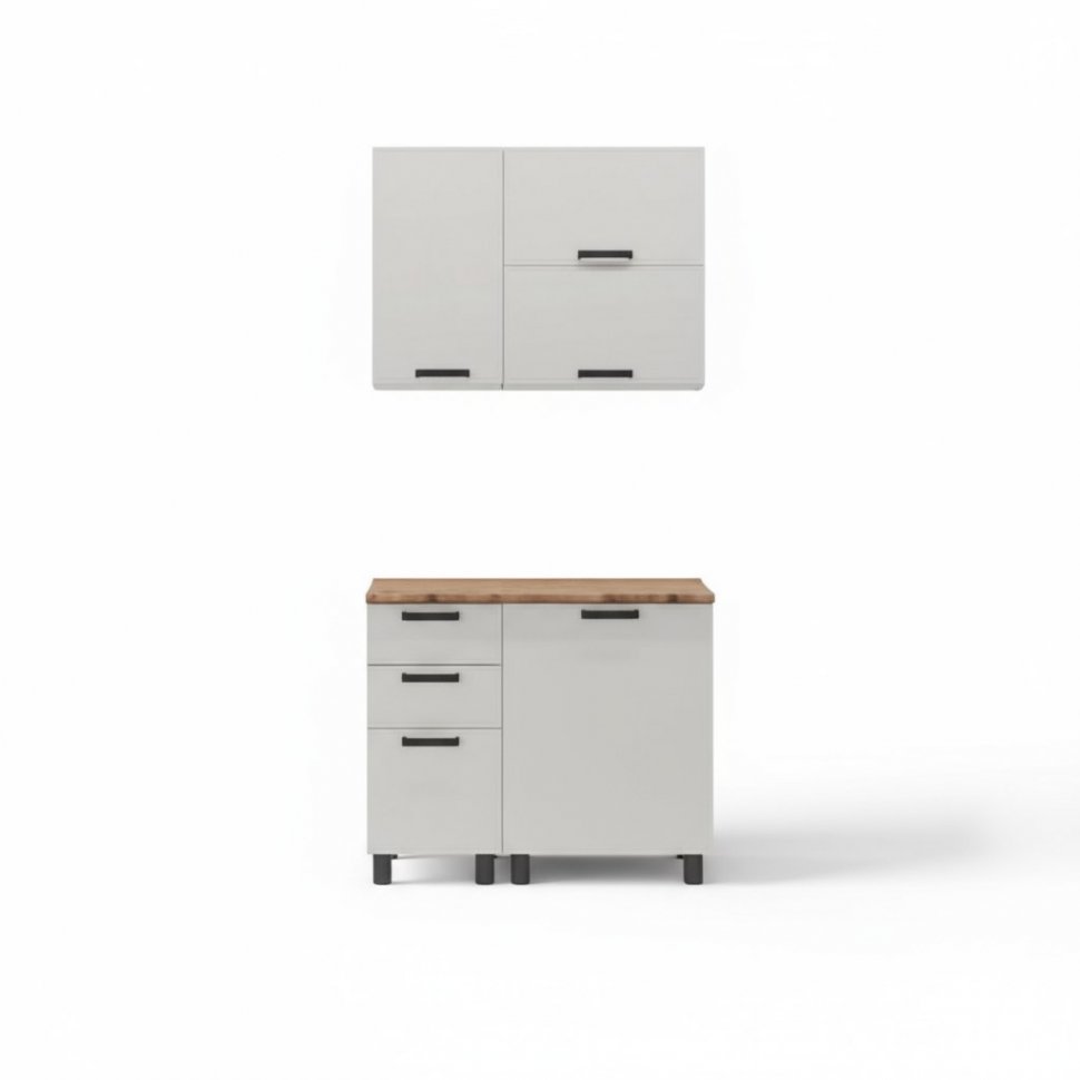 Кухня Аленушка 1м с 3 ящ. Магнолия Молочный,скоба черный,сонома