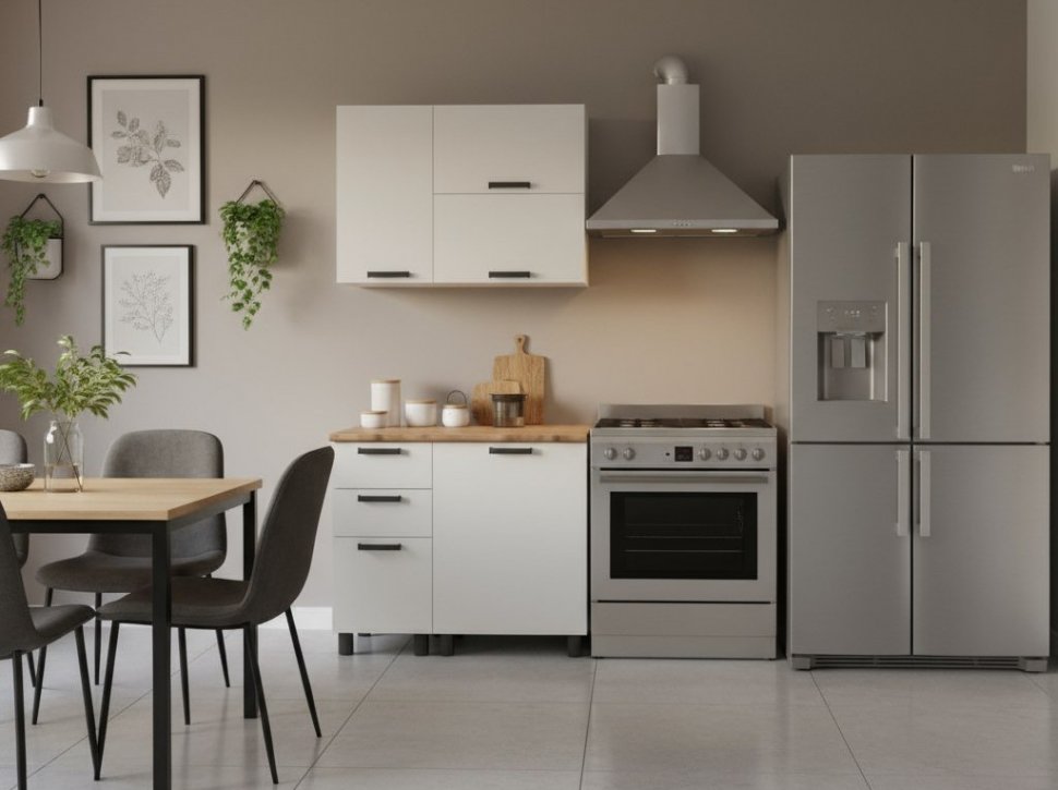 Кухня Аленушка 1м с 3 ящ. Магнолия Молочный,скоба черный,сонома