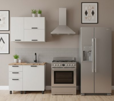 Кухня Аленушка 1м с 3 ящ. Магнолия Молочный,скоба черный,сонома