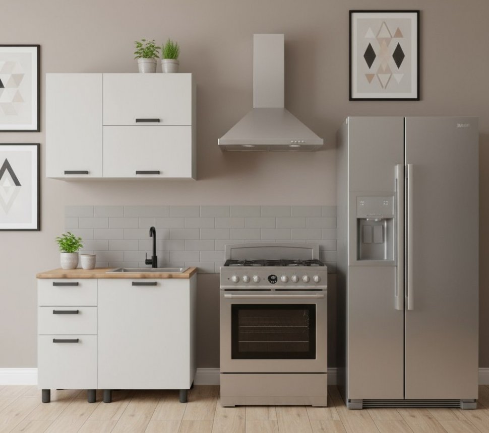 Кухня Аленушка 1м с 3 ящ. Магнолия Молочный,скоба черный,сонома