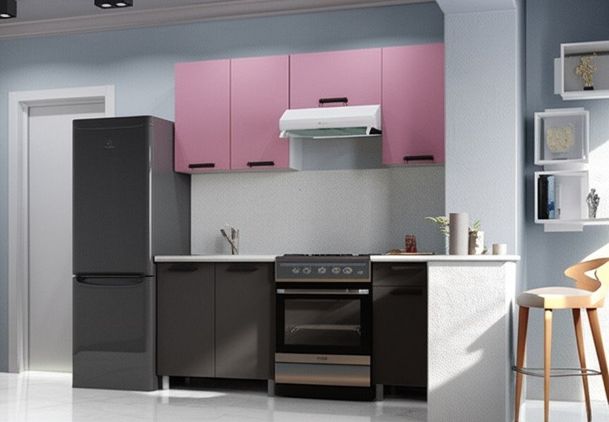 Кухня Осло 1,8 м с окапом, Карбон Сакура, Карбон Вулкан