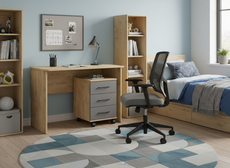 Бруно Стол с тумбой Дуб Вотан / Серый графит