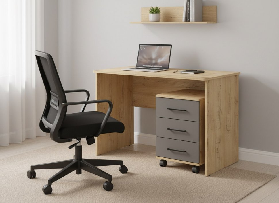 Бруно Стол с тумбой Дуб Вотан / Серый графит