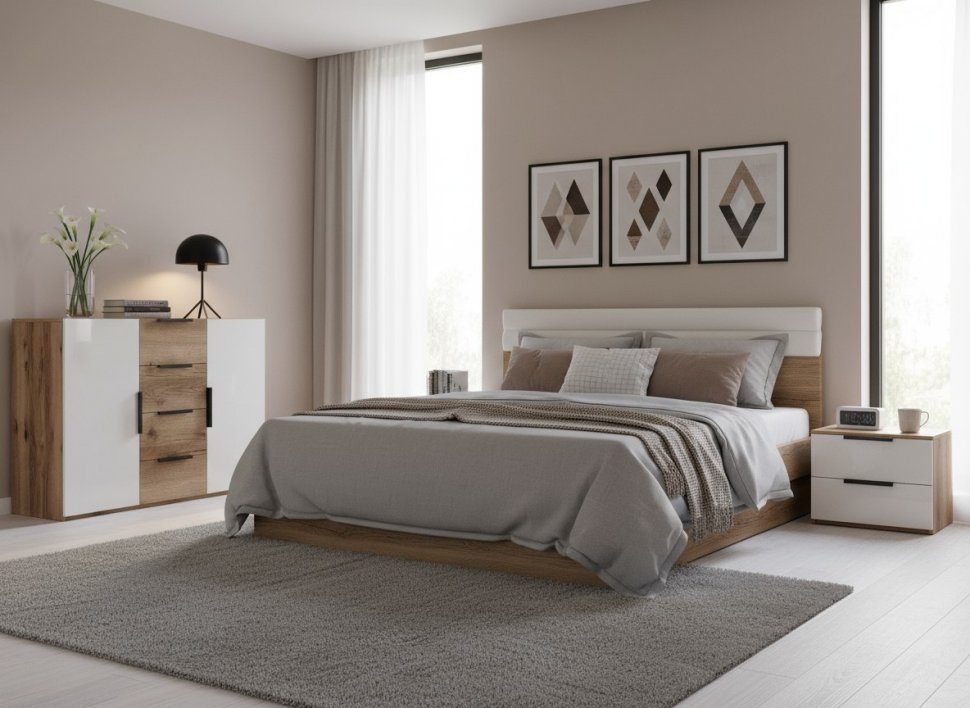 Харди комод широкий Дуб Делано Темный / Супермат Джелато