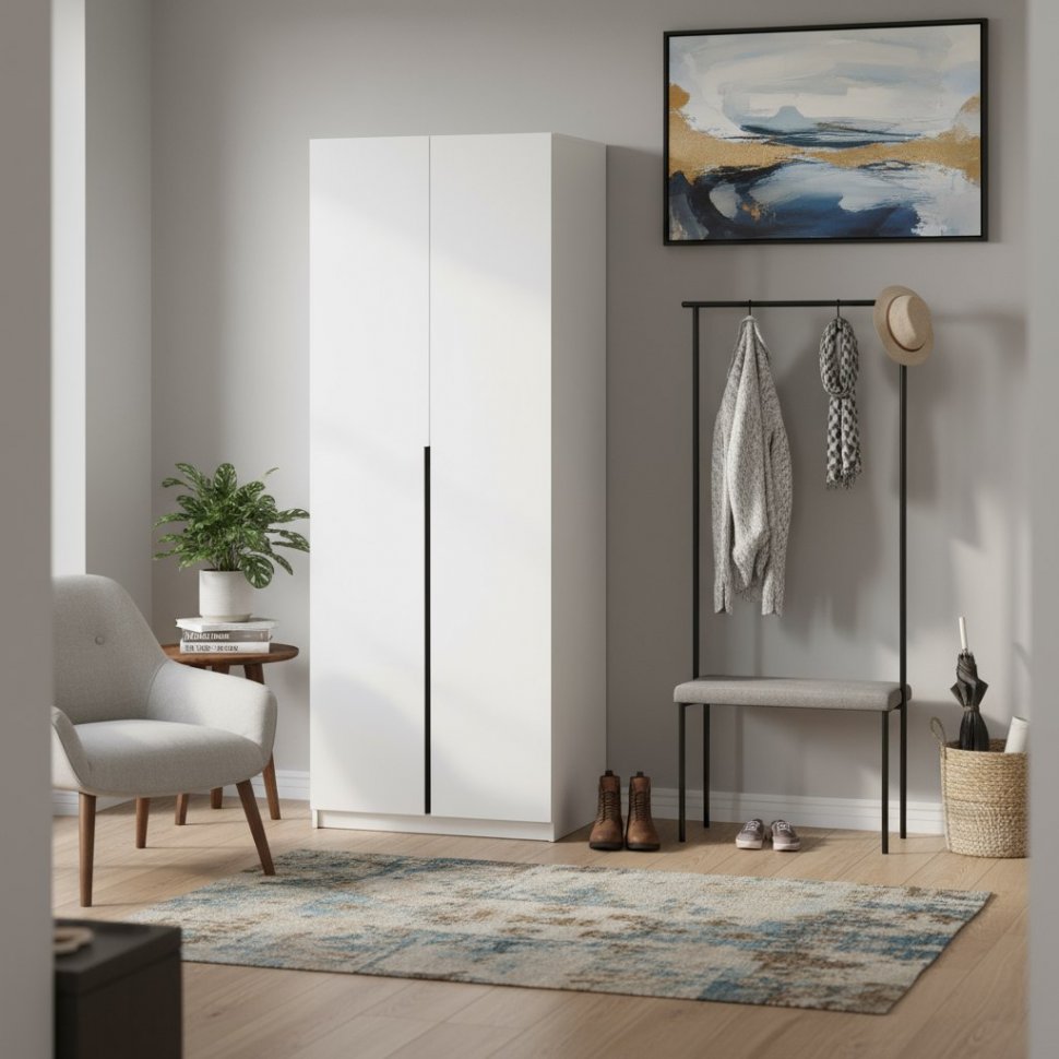 Шкаф распашной с наполнением (3 полки + штанга) ШК 5 (800), Белый