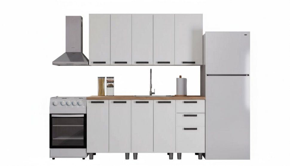 Кухня Аленушка 1,6м Магнолия Молочный/Молочный,скоба черный,черный