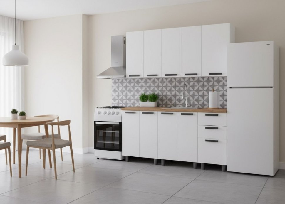 Кухня Аленушка 1,6м Магнолия Молочный/Молочный,скоба черный,черный