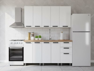 Кухня Аленушка 1,6м Магнолия Молочный/Молочный,скоба черный,черный