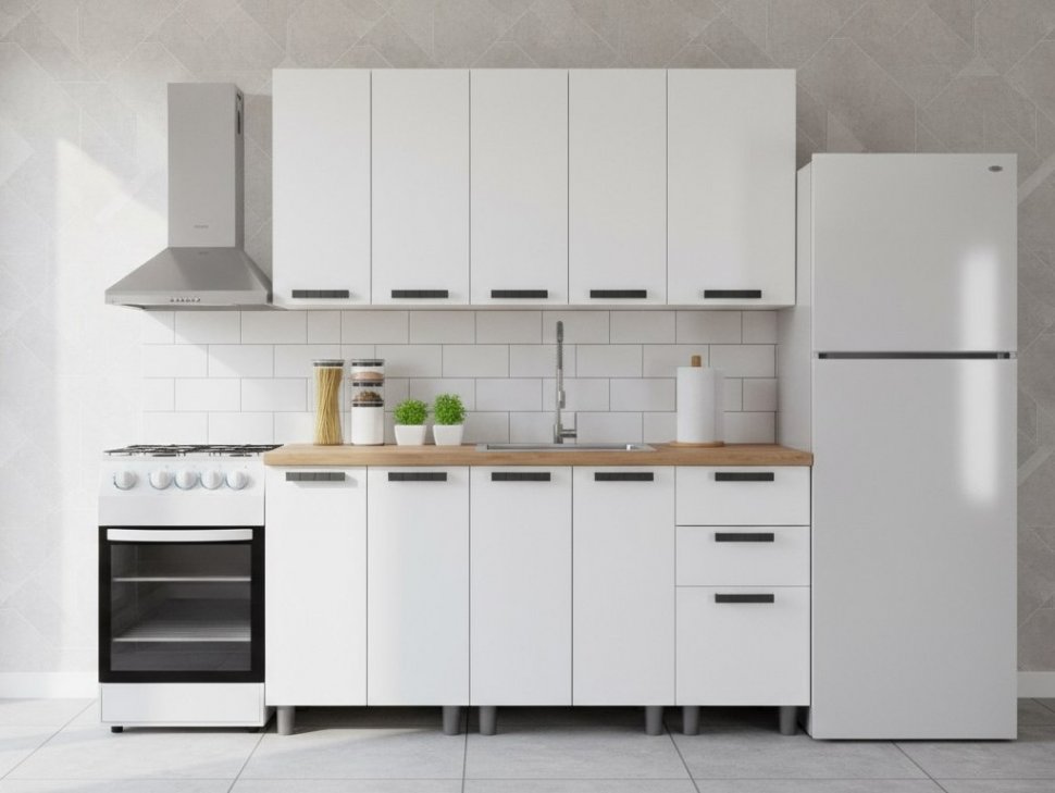 Кухня Аленушка 1,6м Магнолия Молочный/Молочный,скоба черный,черный