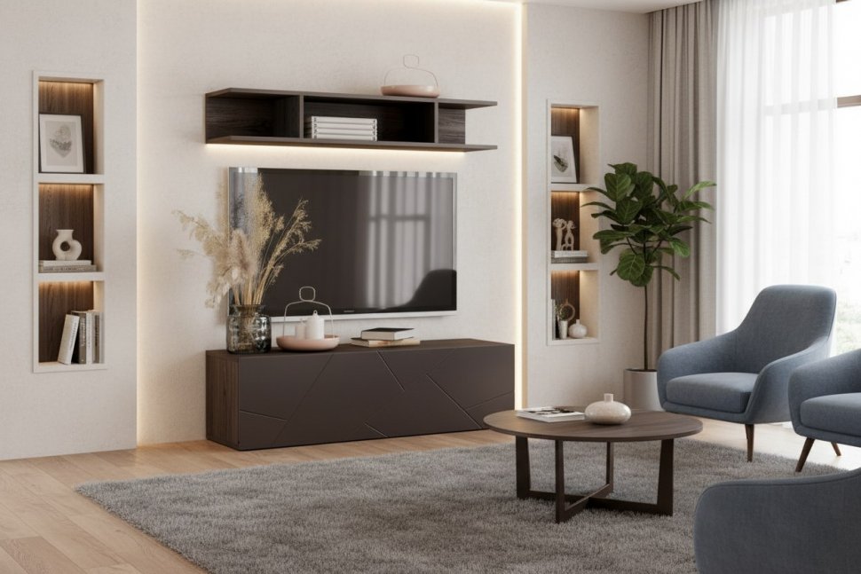 Гостиная Summit комплектация 16 Ясень анкор тёмный/софт графит/капучино