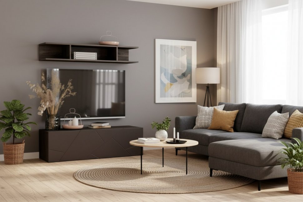 Гостиная Summit комплектация 16 Ясень анкор тёмный/софт графит/капучино