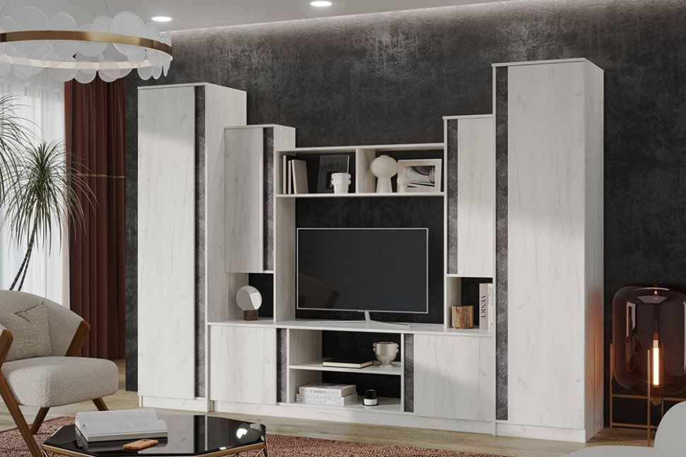 Гостиная Атлантида-5 (МИФ) Бетон темный / Дуб крафт белый