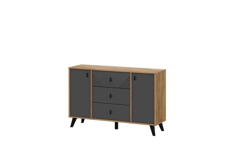 Комод 3 ящика двухстворчатый Байкал, Дуб Золотой, Графит