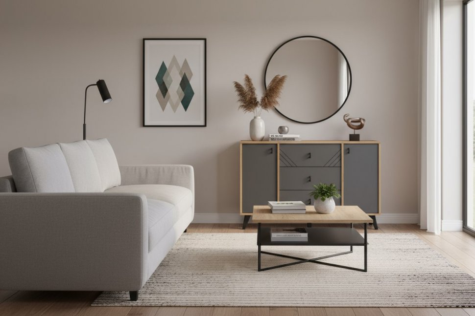 Комод 3 ящика двухстворчатый Байкал, Дуб Золотой, Графит