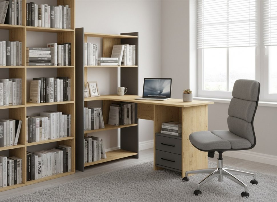 Бруно Стол школьника Дуб Вотан / Серый графит