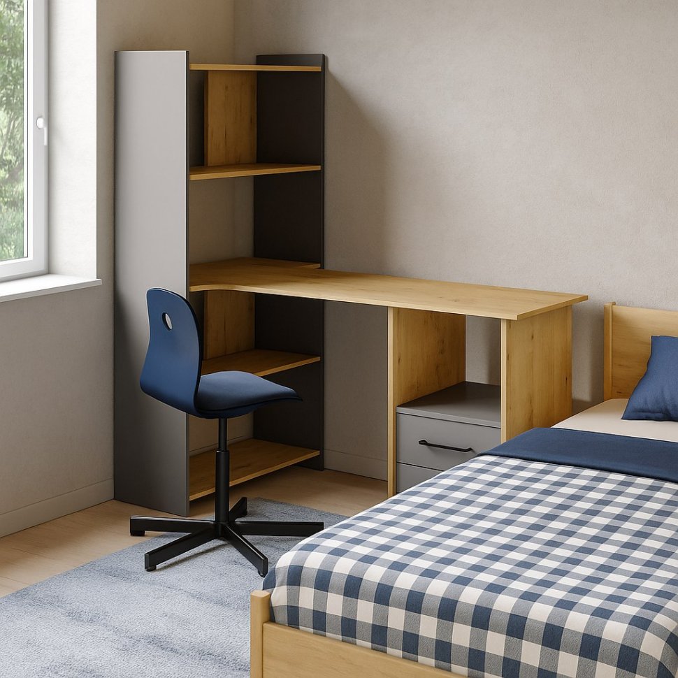 Бруно Стол школьника Дуб Вотан / Серый графит