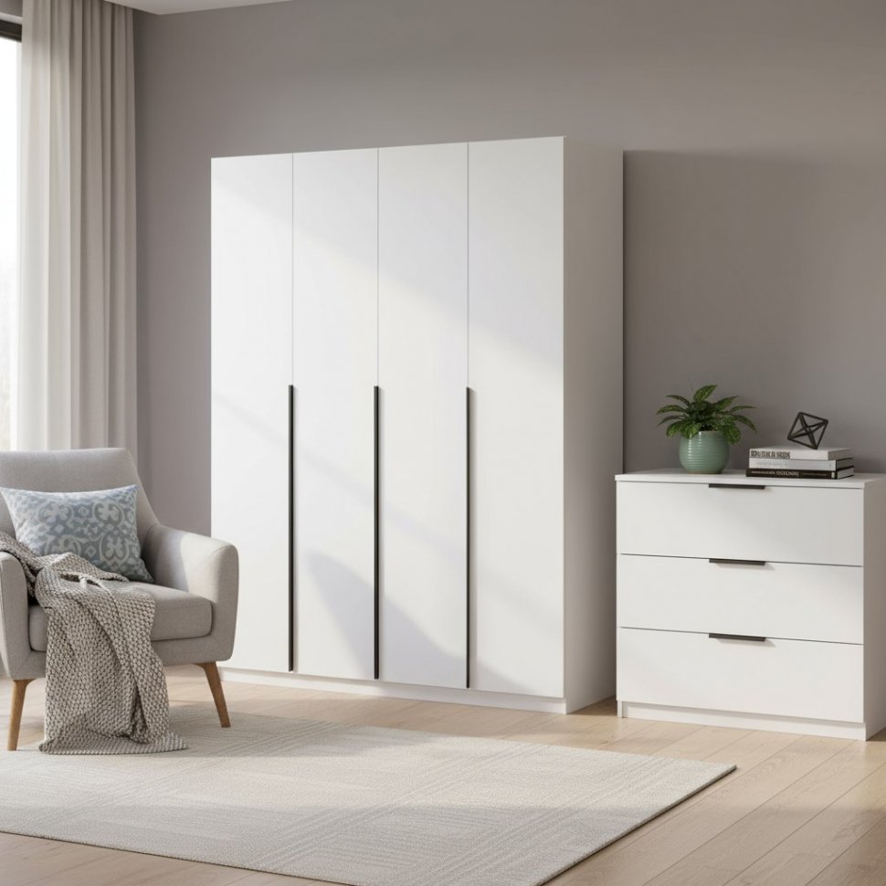 Шкаф распашной с наполнением (13 полок + 2 ящика) ШК 5 (1600), Белый