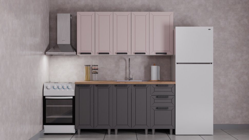 Кухня Аленушка 1,6м Лилия Кашемир/Сталь,скоба черный,черный