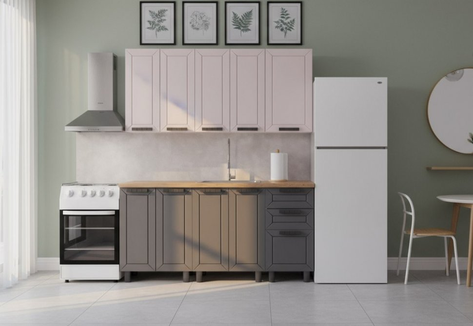 Кухня Аленушка 1,6м Лилия Кашемир/Сталь,скоба черный,черный