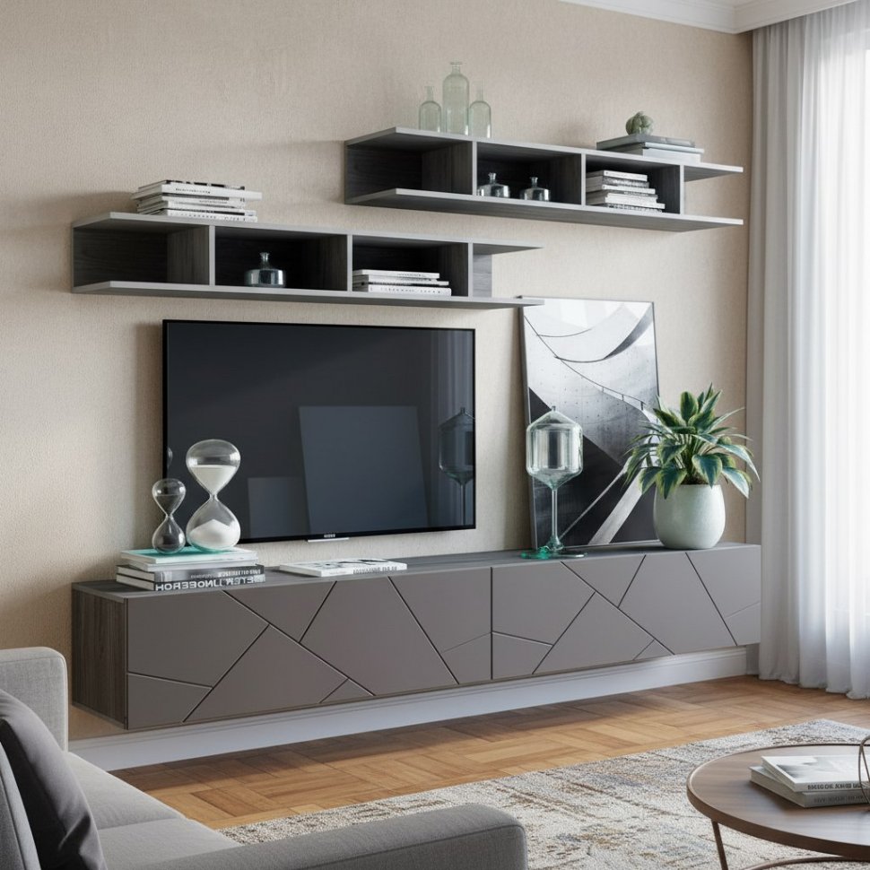 Гостиная Summit комплектация 12 Ясень анкор тёмный/софт графит/капучино