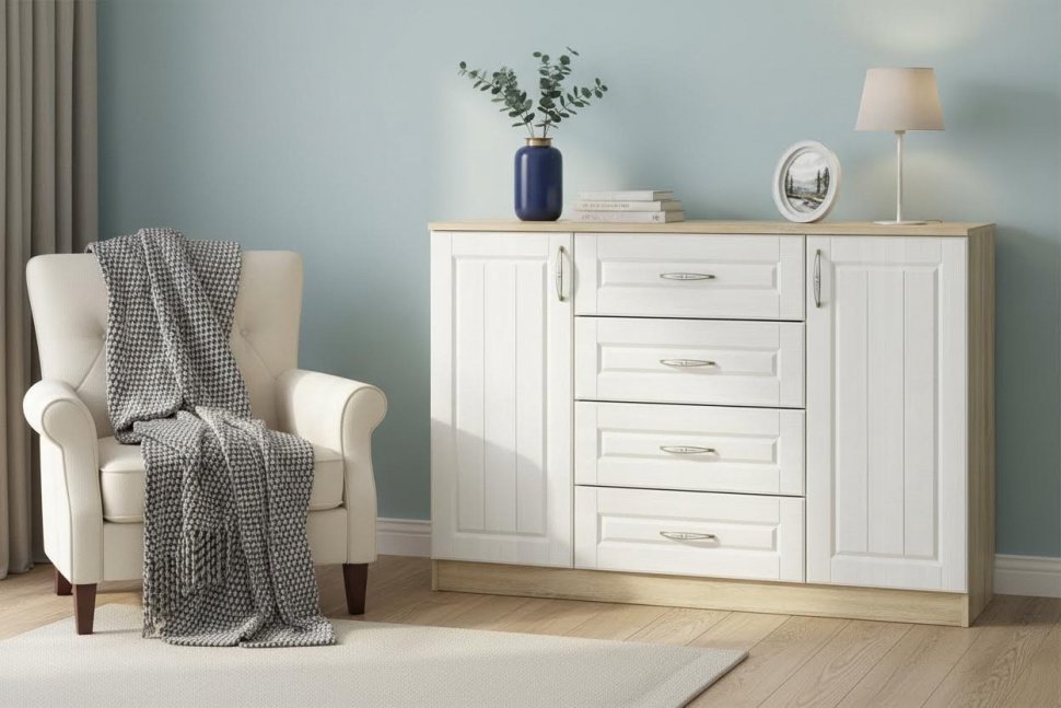 НМ 040.35 Комод Оливия Дуб Сонома/белое дерево