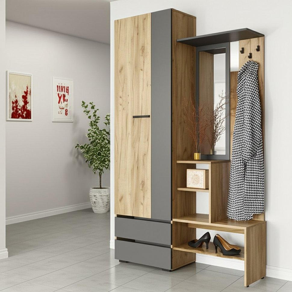 Прихожая Кинг ПР-04, Крафт, Графит