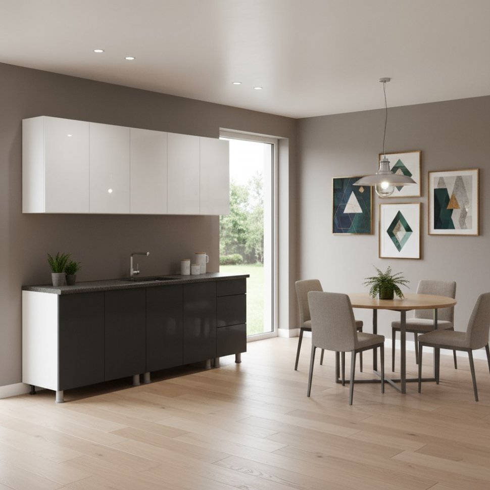 Кухонный гарнитур "Модерн New" 2 м (со столешницей 26 мм) Белый/Графит/Черный