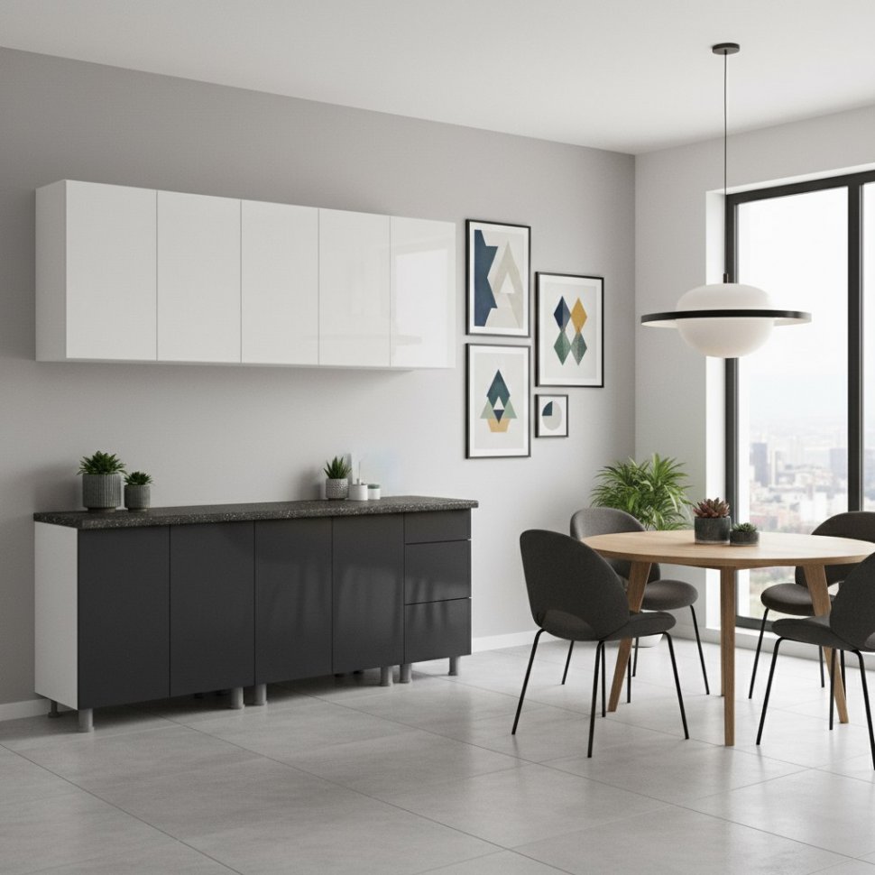 Кухонный гарнитур "Модерн New" 2 м (со столешницей 26 мм) Белый/Графит/Черный