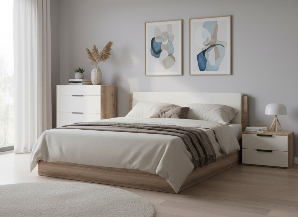 Харди комод с 4 ящиками Дуб Делано Темный / Супермат Джелато